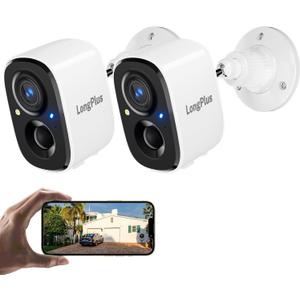 LongPlus Security Cameras Wireless Outdoor Camera Wireless Camera for Home Security, 2 Pack Battery Powered WiFi Cameras with AI Motion Detection, 2-Way Talk, Cloud/SD Storage (White 2pcs, X83)