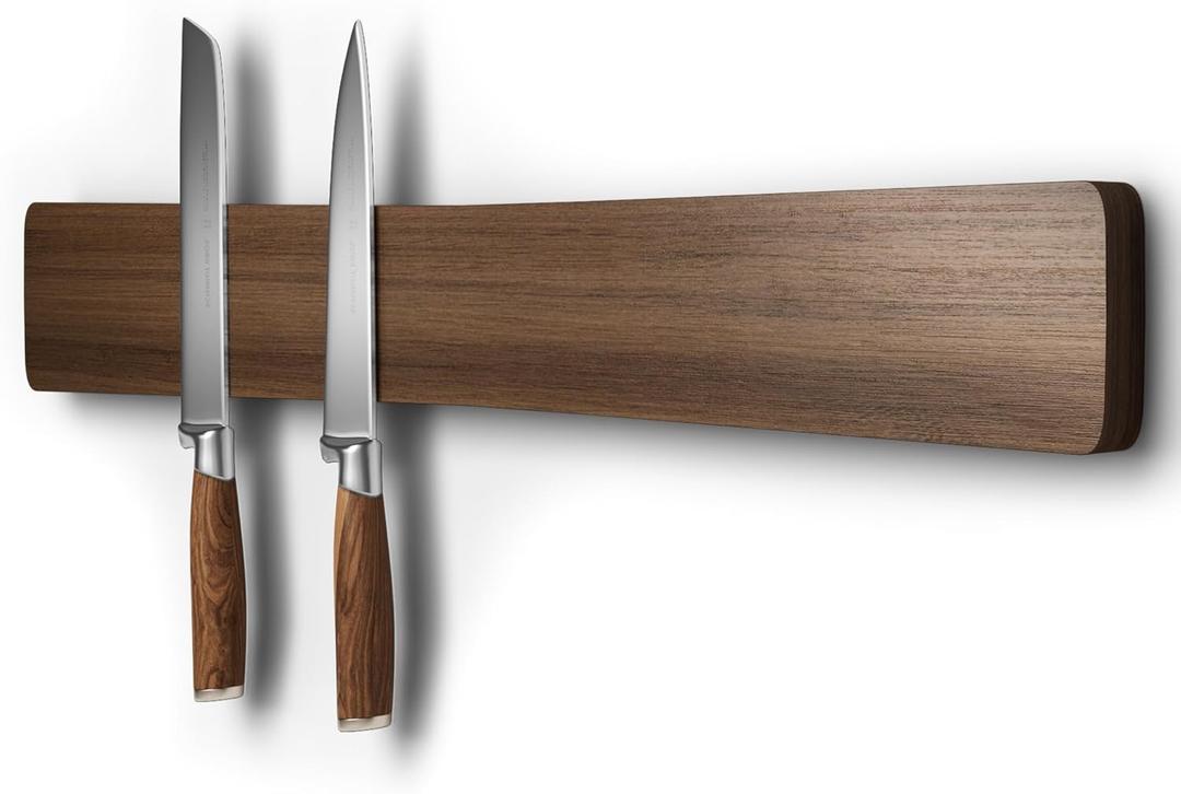 Magnetic Knife Holder for Wall, 16" Acacia Wood Knife Magnetic Strip Powerful Magnet Knife Holder Strip No Drill Use as Tool Key Storage Knife Bar, Knife Rack for Kitchen Utensil Organizer Dark Brown (16 Inch, Dark Brown)