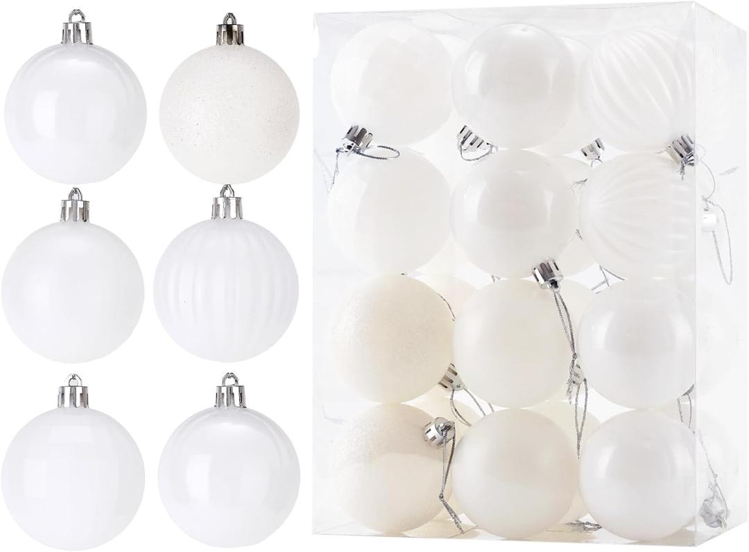 Christmas Ball 24ct 2.36 Inches White Mini Xmas Hanging Ornaments for Trees Wreath Garland Wedding Party Home Office Shop Decorations