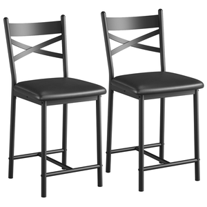 Garvee Bar Stools Set of 2, Counter Height Bar Stools with X Back and Thick Cushion, PU Leather, Metal Barstools for Kitchen Island Apartment Counter Bar, Black, 26in