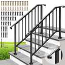 VIVOHOME 2-Pack 4 Step Wrought Iron Hand Rails for Outdoor Steps – Curved Ends and Safety Balusters Exterior Railing for Porch, Deck, or Indoor Stairs, Complete Installation Kit