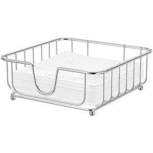 GMFINE Napkin Holder for Table, Napkin Holders for Paper Napkins, Flat Metal Black Napkin Holders for Kitchen & Dining Table, 6.9" x 6.9" x 2.2" Inside Size (Chrome)