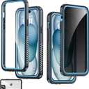 for iPhone 15 Plus Case Waterproof - Built-in Privacy Screen Protector & HD Screen Protector [IP68 Underwater] Shockproof Dustproof Full Body Protection iPhone 15 Plus Phone Case Blue