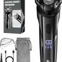 Electric Rechargeable Shaver for Men,Wet & Dry Electric Razor, IPX7 Waterproof Rotary Shaver for Men,4D Floating Head, LED Display,Type-C, Travel-Friendly,Black