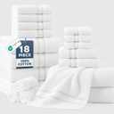 LANE LINEN Towel Set of 18 Premium 100% Cotton, Zero Twist, 6 Large Bath Towel, 6 Hand Towels & 6 Wash Cloths, Quick Dry & Long-Lasting, Perfect for Family Bathrooms, Easy Care White Towels