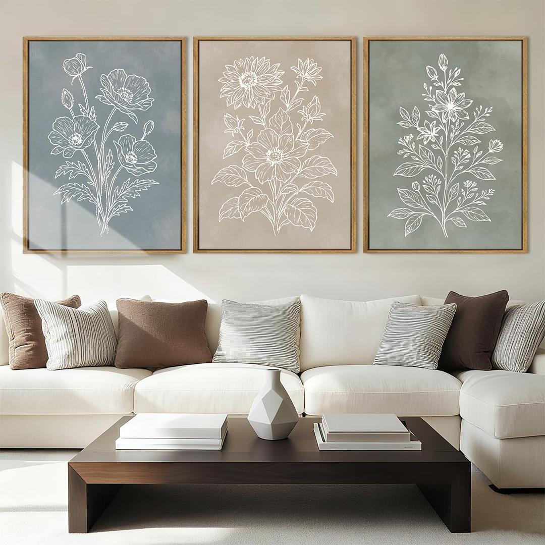 Anyzal Botanical Farmhouse Wall Art Floral Painting Boho Plant Artwork for Living Room Bedroom Dining Room 12x16 Inch Set of 3
