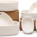 HLWDFLZ 7 Piece Cotton Rope Woven Basket Set - Small Basket for Baby Nursery, Pets, Montessori, Dog & Cat Toy Boxes, Bathroom Organization Bins (White)