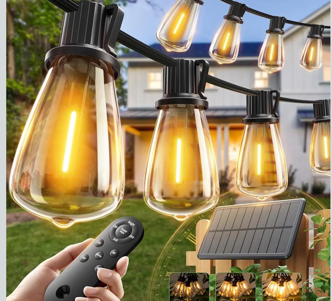 addlon 52(48+4) FT Solar String Lights Waterproof,Patio Lights Solar Powered with Remote & USB Port 16+1 LED Shatterproof Bulbs 3 Light Modes, Dimmable Solar Light for Camping Backyard Garden