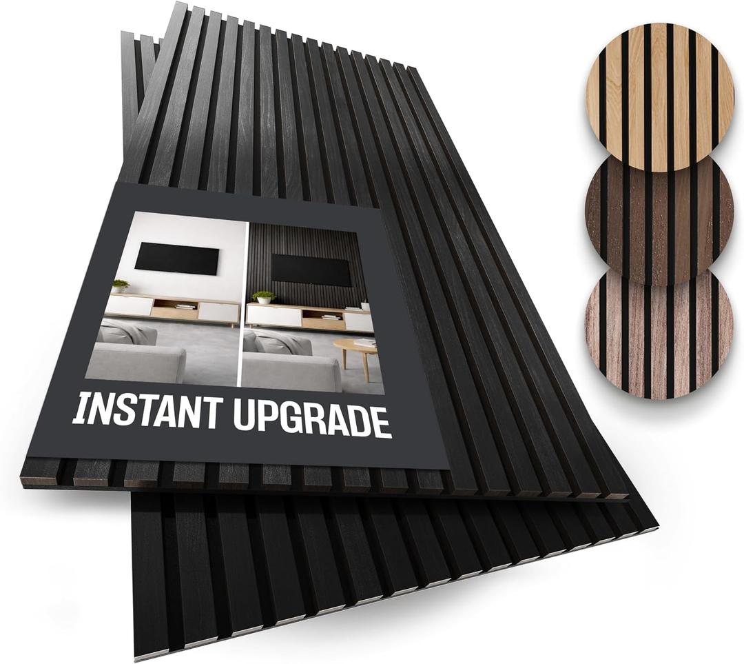 2-Pack Wood Panels for Wall - Acoustic Wood Slat Wall Panels, Soundproof Wooden Paneling for Interior Decor