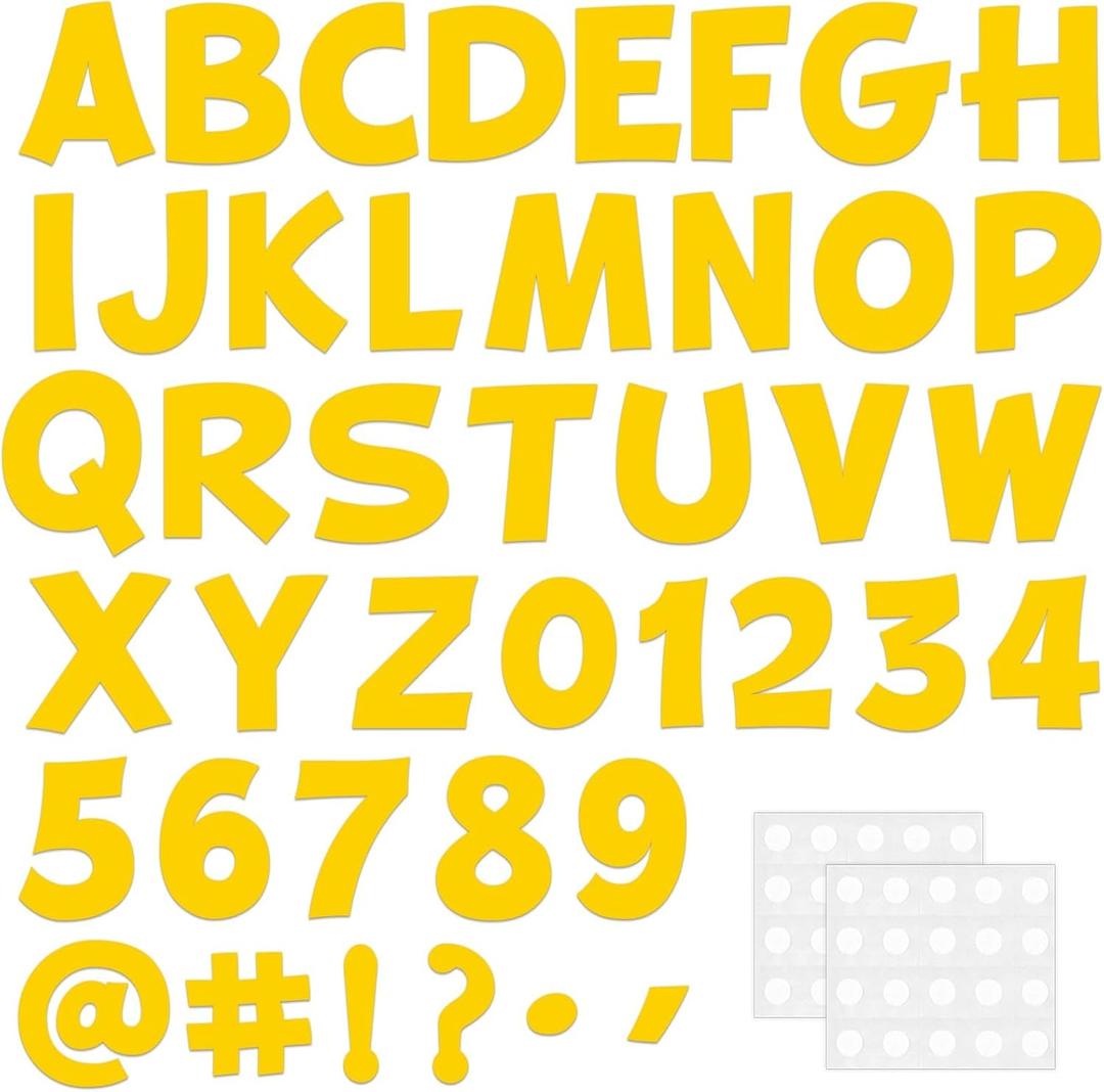 270Pcs 3In Bulletin Board Paper Letters and Numbers, Capital Letters, Numbers, Punctuation Card Stock Punch Out Letter for Classroom Poster Bulletin Board Window Door Home Decor Mailbox Sign, Yellow