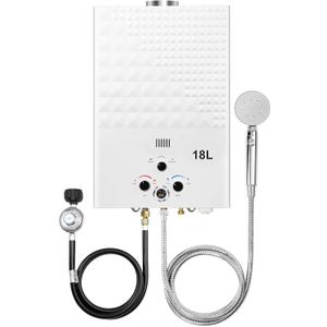 Tankless Water Heater Propane 4.74GPM 18L Outdoor Portable GasHot Water Heater Instant Propane Water Heater with Digital Display Multi-Protection for Camping Trips Boat (White)