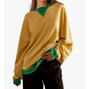 Gozoloma Women's Oversized Sweatshirt Color Block Long Sleeve Crewneck Tunic Tops Loose Fit Pullover, S