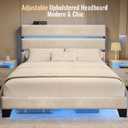 COMHOMA Queen Size Bed Frame Luxury Velvet Upholstered Platform with Modern Channel Tufted Modular LED Headboard Adjustable Gaps Sturdy Metal Frame No Box Spring Needed Easy Assembly Noise Free