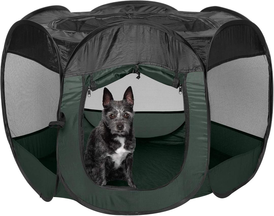 Furhaven Portable Dog Playpen Cat Tent, Pet Playground,Kennel Foldable Indoor Outdoor Zippered Puppy Crate - Hunter Green, Small