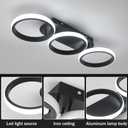 Modern LED Ceiling Light, 3-Round Rings Flush Mount, 30W 6000K Cool White, Bedroom Living Room Kitchen Office Lighting