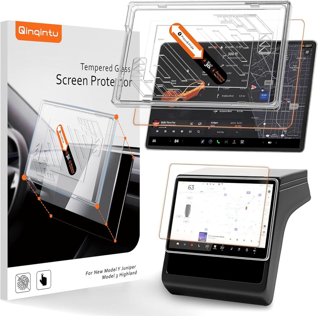 QINQINTU Model Y Juniper(2025-2026) & Model 3 Highland(2024-2026) Matte Screen Protector [No Glare & Fingerprint] 9H Tempered Glass Alignment Kit for Tesla Model 3 Model Y Juniper Accessories (Black)