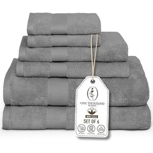 Premium Staple Cotton Bathroom Towel Set - Gray 600 GSM 6-Piece Luxury Bath Towel Set 1 Stripe - 2 Bath Towels, 2 Hand Towels & 2 Washclothes Set - High Absorbent & Quick Dry for Gym, Spa, Hotel