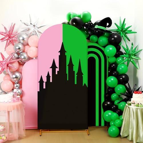 Soulchen Witch Party Arch Backdrop Covers Set of 3 with 200 Balloons 4/5/6 ft Pink Green Glitter Fabric Birthday Arch Covers Exploding Star Balloon for Halloween Witch Princess Themed Party Decors