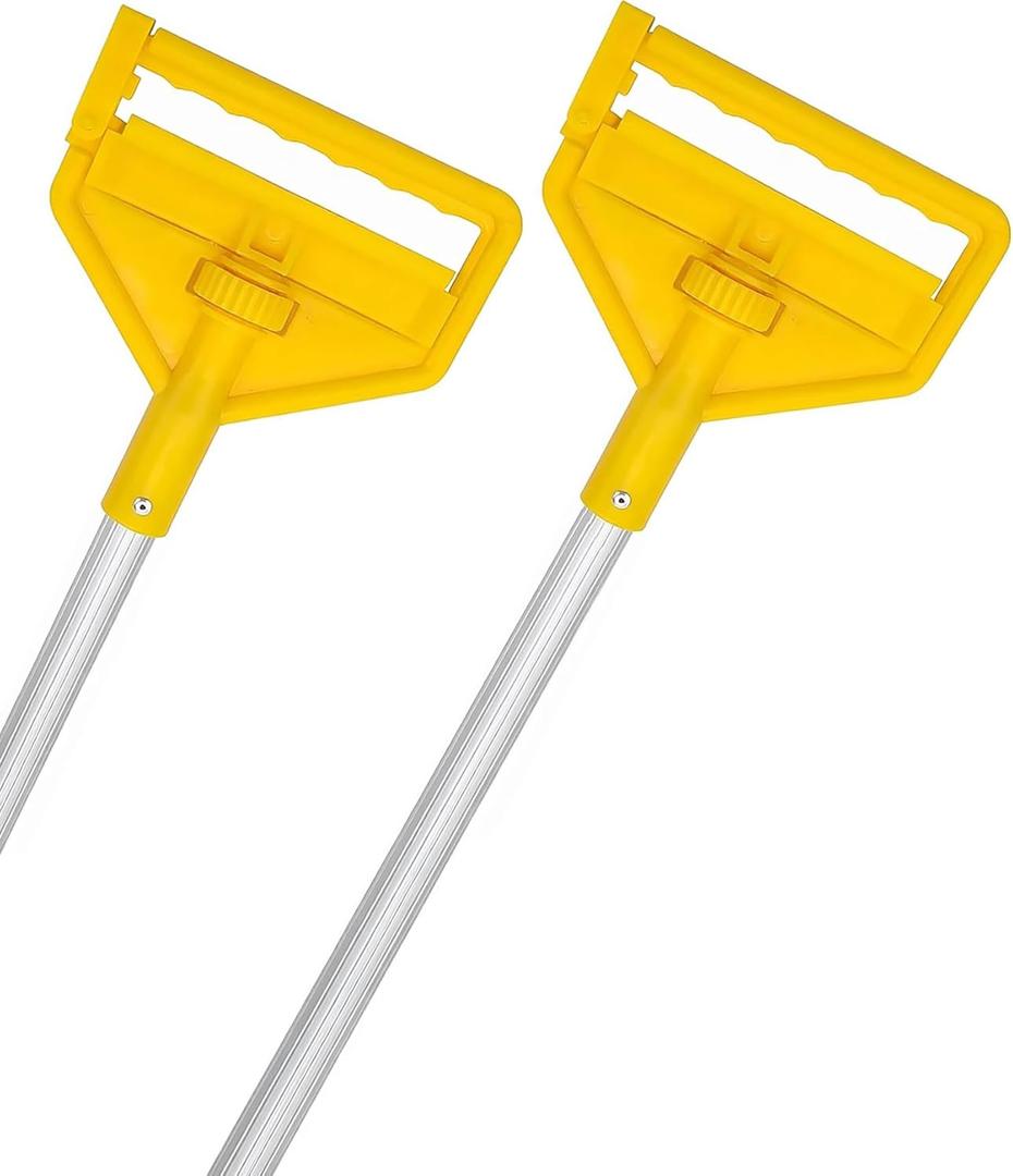VOUBIEN Commercial Mop Handle Heavy Duty,2 Pack 60" Industrial Mop Stick,Wet Mops Head Replacement Holder for Professional/Industrial Floor Cleaning, Yellow