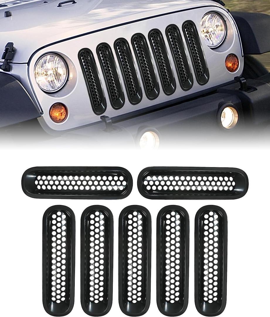 7 Packs Front Grill Mesh Inserts Clip-in Honeycomb Grille Guards,Grill Mesh Inserts Front Grille Guard Cover Trim