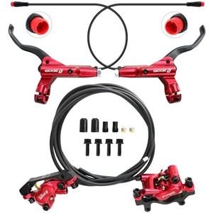 Zoom HB876E Hydraulic Disc Brakes Set 4-Pistons E-Bike Electric Power-OffHydraulic Brake Set for eBike, Mountain Bike, Road Bike (Red)