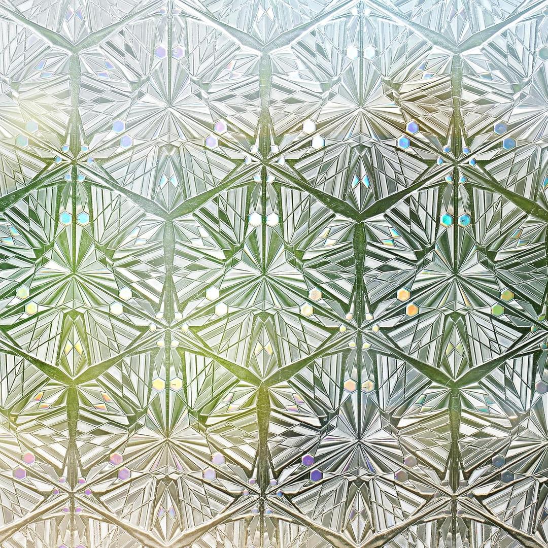 rabbitgoo Window Privacy Film Stained Glass Window Film, Decorative Stickers Removable UV Sun Blocking Clings Door Coverings, Diamond Pattern, 23.6 x 78.7 inches (Clear)