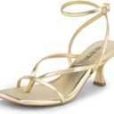 DREAM PAIRS Women's Kitten Low Strappy Lace Up Heels Open Square Toe Thong Ankle Strap Heels Sexy Fashion Comfort Dress Shoes Party Sylvestra Pumps Heeled Sandals,Size 11
