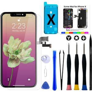 Brinonac for iPhone X Screen Replacement Kit, 5.8" Full HD Retina LCD Display COF Touch Screen Digitizer Assembly Set with Repair Tools, Waterproof Adhesive, Tempered Glass (Black)