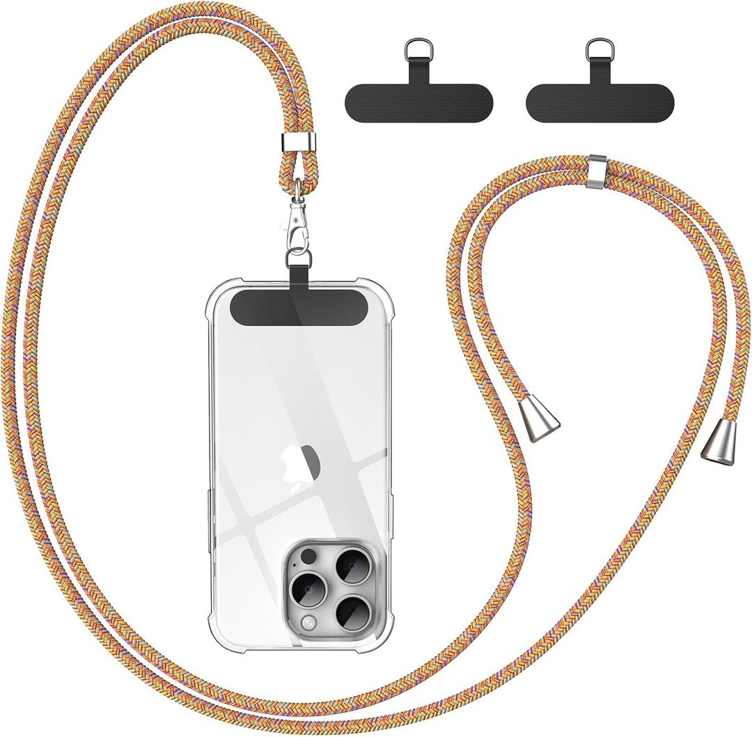 Phone Lanyard, 2 Patches, 1 Polyester Adjustable Strap, Adjustable and Removable Universal Cell Phone Multifunctional Patch Lanyards Compatible with Most Smartphones-Rainbow