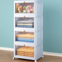 4 Tier Stackable Plastic Storage Bins with Lid and Wheels - 23 QT Closet Organizers and Storage, Foldable Storage Containers, Organization and Storage Boxes for Craft, Home, Pantry, Dorm,Grey