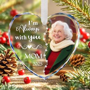 Personalized Memorial Christmas Ornaments 2025, Crystal Glass I Am Always with You Custom Christmas Ornament, Customized Photo Name Year Sympathy Memorial Gifts for Loss of Loved Ones