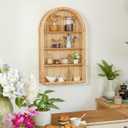 Rattan Wall Shelf - 4 Tier Boho Arch Hanging Shelves Handcraft Floating Shelf for Bathroom Living Room Wall Decor, 18.7" x 31.5"