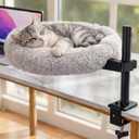 Cat Desk Bed - 360 Rotating & Height Adjustable Up to 15.7 Inches, Supports Up to 45 lbs, 17-Inch Soft Faux Fur Cushion, Removable & Machine Washable  for Work-from-Home Desks & Small Spaces