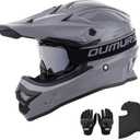 OUMURS Adult ATV Dirt Bike Helmet with Goggles Gloves & Mask Adjustable Sun Visor Motorcycle Adult Helmet Off-Road Motocross Downhill Moped MX for Unisex-Adult-Gray, L