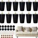 FabricJoy 12 Pack 4 Inch Plastic Furniture Legs Replacement Couch Legs Chair Feet Dresser Sofa Table Cabinet Bed Furniture Feet with M8 T-Nuts Screws Tapered for Home DIY Projects (Black)