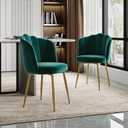 VECELO Velvet Dining Chairs Set of 2, Modern Upholstered Kitchen Chairs with Thick Cushions, Curved Padded Backrest and Metal Legs, for Kitchen, Dining Room, Living Room, Green