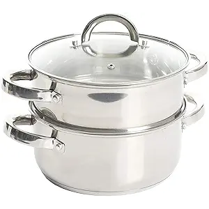 Oster Dutch Oven with Steamer Basket 3Quart  Sangerfield Stainless Steel, Stovetop Steamer for Vegetables, Rice & Tamales, Dishwasher Safe