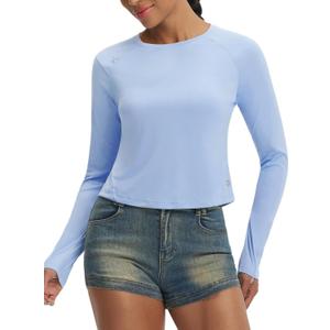 baleaf Women's Sun Shirts Crop Long Sleeve Workout Tops, M