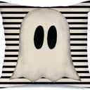 AACORS Halloween Throw Pillow Cover 20X20 Inch White Ghost Striped Decorations Holiday Farmhouse Cushion Case for Home Sofa Couch Decor AA012-20