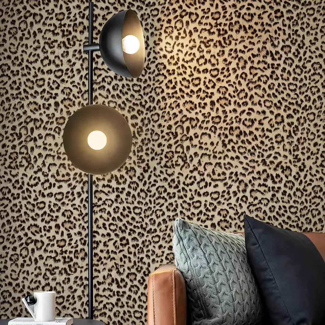 JiffDiff Leopard Print Peel and Stick Wallpaper, Waterproof Removable Self Adhesive Textured Wall Paper, Yellow Unique Funky Cheetah Contact Paper for Bedroom and Bathroom 800"X17.3"(96.2 sq. ft) (Black/Gold)