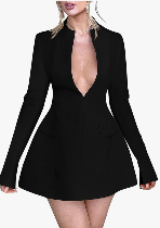 YMDUCH Women's Sexy Long Sleeve Deep V Neck A-Line Mini Party Cocktail Dress Size S