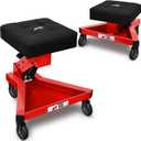 Mechanic Stool with Wheels, Hydraulic Adjustable Shop Stool on Wheels, Garage Work Rolling Chair for Workshop, 400 LBS Capacity, 4 Inch Casters, 360 Swivel Padded Seat, Red