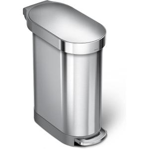 simplehuman 45 Liter / 12 Gallon Slim Hands-Free Kitchen Step Trash Can, Brushed Stainless Steel