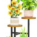 LASZOLA Plant Stand Shelf Tall for Indoor Corner, 3 Tier Wood Brown | Modern Multiple Flower Display Rack with Wooden Tray, Metal Vertical Planter Holder for Living Room Bedroom Patio Garden