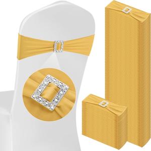 VitalCozy 100 Pcs Spandex Chair Sashes with Square Buckle Slider Stretch Chair Cover Band Universal Elastic Ties Straps Bows for Wedding Banquet Event Party Decoration(Gold) VitalCozy 100 Pcs Spandex Chair Sashes with Square Buckle Slider Stretch Chair Cover Band Universal Elastic Ties Straps Bows for Wedding Banquet Event Party Decoration(Gold)