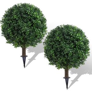 Set of 2 Artificial Boxwood Topiary Ball Trees for Outdoor with Ground Spike 22", UV Resistant Faux Greenery Shrubs, Fake Boxwood Plants for Indoor, Garden, Yard, Porch, Patio Decor