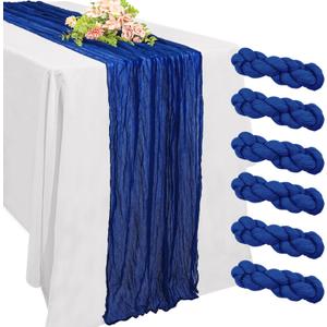 6 Pack 10FT Cheesecloth Table Runner 20 x 120 inch Long Boho Rustic Gauze Romantic Cheese Cloth Sheer Table Runner for Wedding Dining Event Birthday Anniversary Party Decoration(Royal Blue)