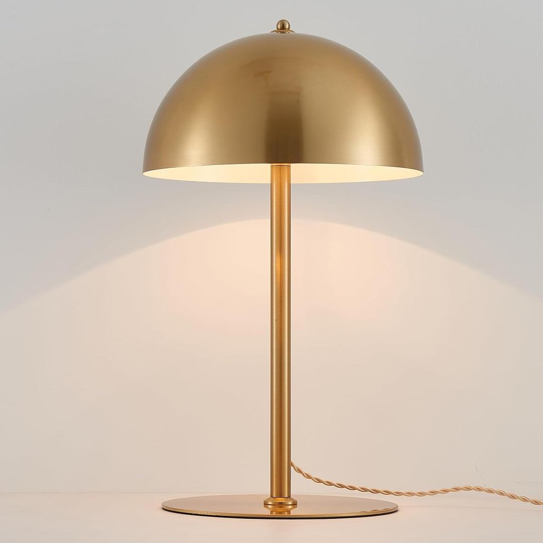 Metal Mushroom Table Lamp, 20.8" Gold Dome Table Lamp Bedside Lamp with Stable Base, Mid-Century & Modern Table Lamp for Nightstand, Bedroom, Living Room and Study Desk