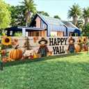 Happy Yall Banner Fall Holiday Backdrop Scarecrows Pumpkins Sunflowers 118x20 inches Autumn Decor Party Supplies Welcome Yard Sign Wall Hanging Banner Decoration