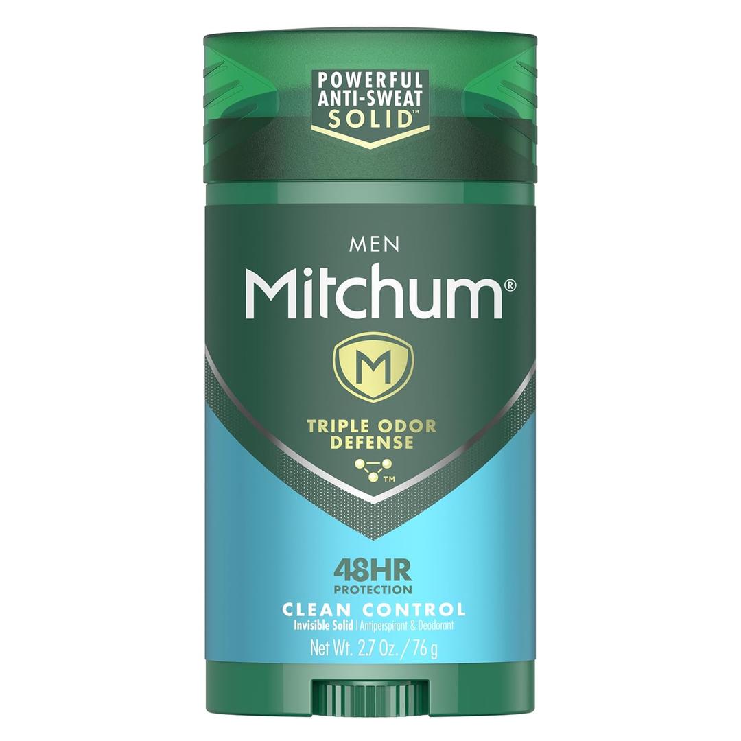 Mitchum Men's Deodorant, Antiperspirant Stick, Triple Odor Defense Invisible Solid, 48 Hr Protection, Dermatologist Tested, Clean Control, 2.7 Oz (2.7 Ounce (Pack of 1))